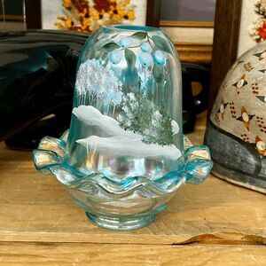 Vintage Fenton Glass 2006 Winter Wonderland Fairy Lamp W/Sticker